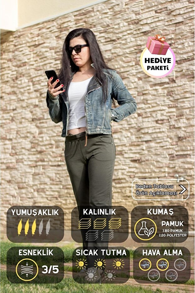 Women's Khaki Front Back Pocket Hidden Drawstring Elastic Comfortable Pants Sweatpants 21Kesapant