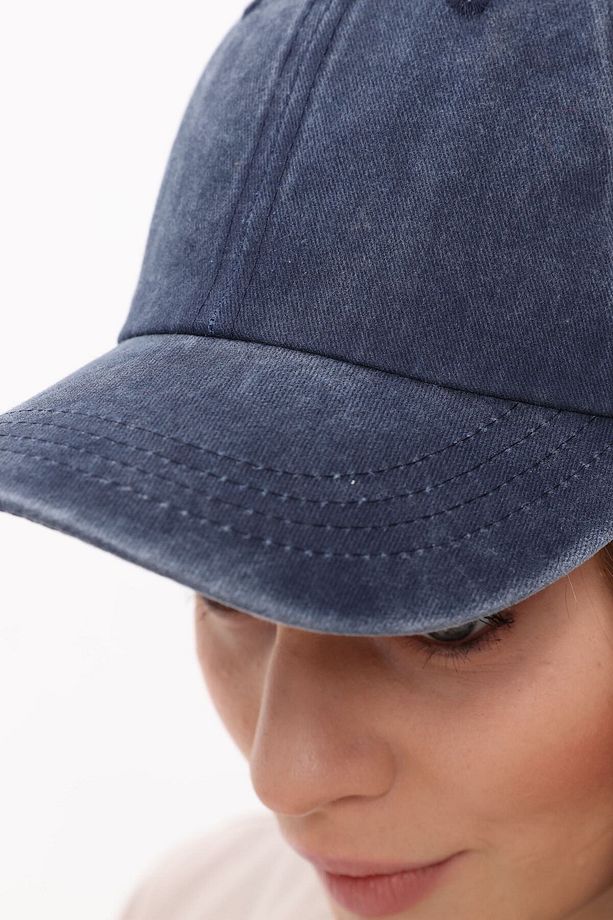 Lacivert Eskitme Model Yıkamalı Unisex Kep Şapka - 6