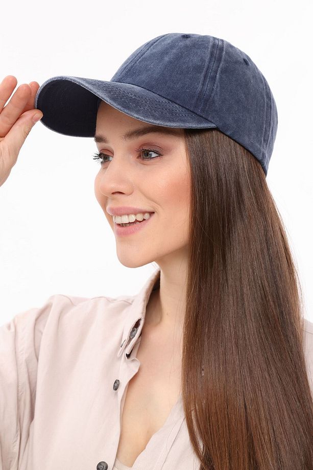 Lacivert Eskitme Model Yıkamalı Unisex Kep Şapka - 1