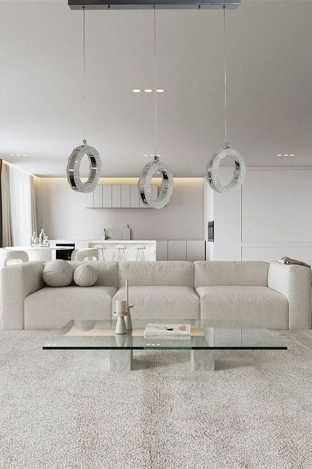 Işıl Krom Modern Avize  Salon Mutfak Oturma Odası Antre Tekli 3lü Sarkıt Sıralı - 4