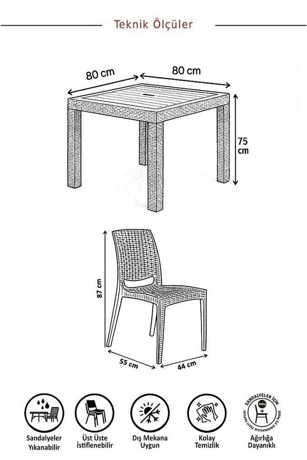 Rattan 80x80 4 Kişilik Bahçe&balkon Masa Takımı, Çay Seti, Rattan Bahçe Seti - 5