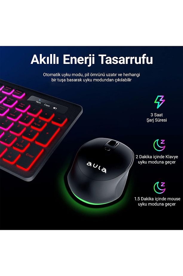 Ac208 Rainbow 2.4ghz Kablosuz Şarjlı Türkçe Q Klavye / Mouse Ve Mousepad Seti - 7