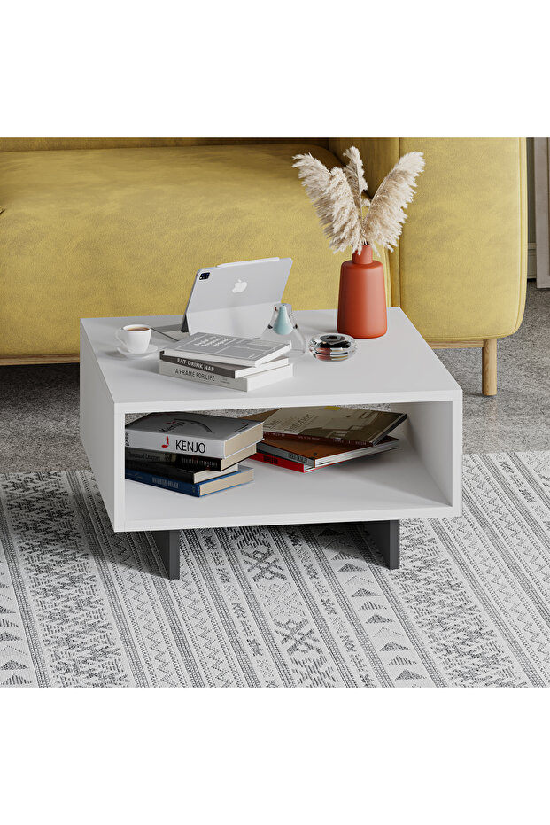 Hola Modern Coffee Table White Anthracite Grey Multipurpose H 32cm White/Dark Grey