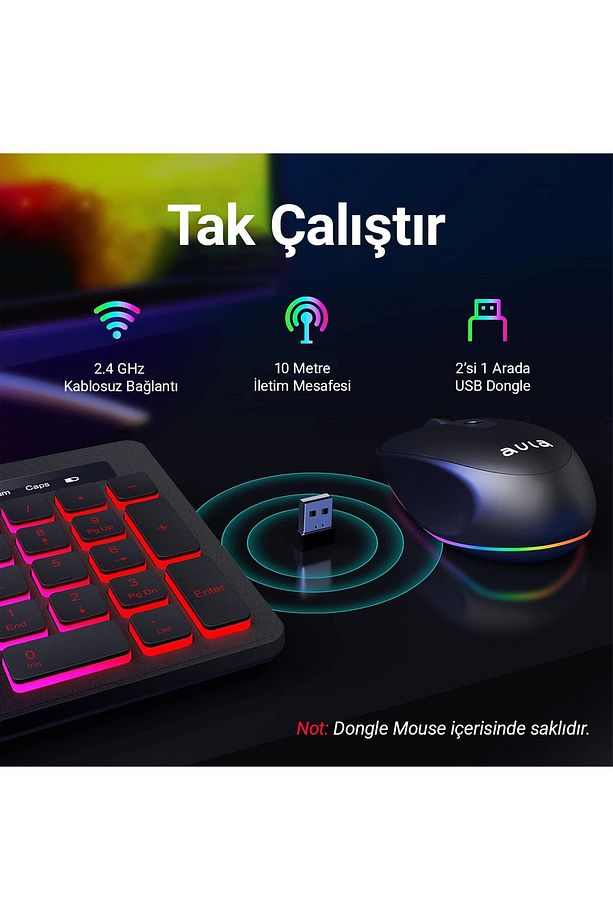 Ac208 Rainbow 2.4ghz Kablosuz Şarjlı Türkçe Q Klavye / Mouse Ve Mousepad Seti - 6