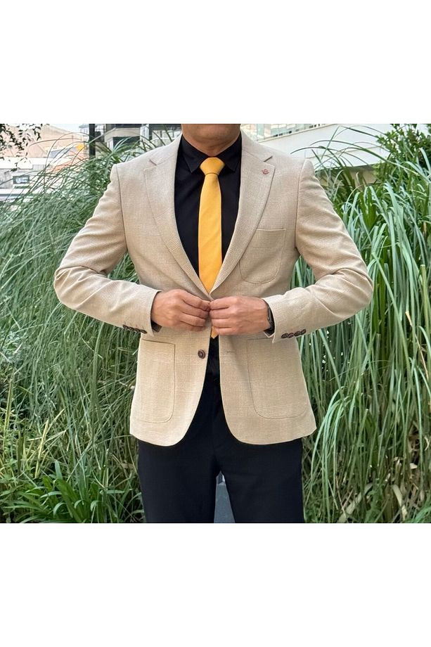 Blazer Slim Fit Blazer Tek Ceket 7149-1 Bej R3 - 4
