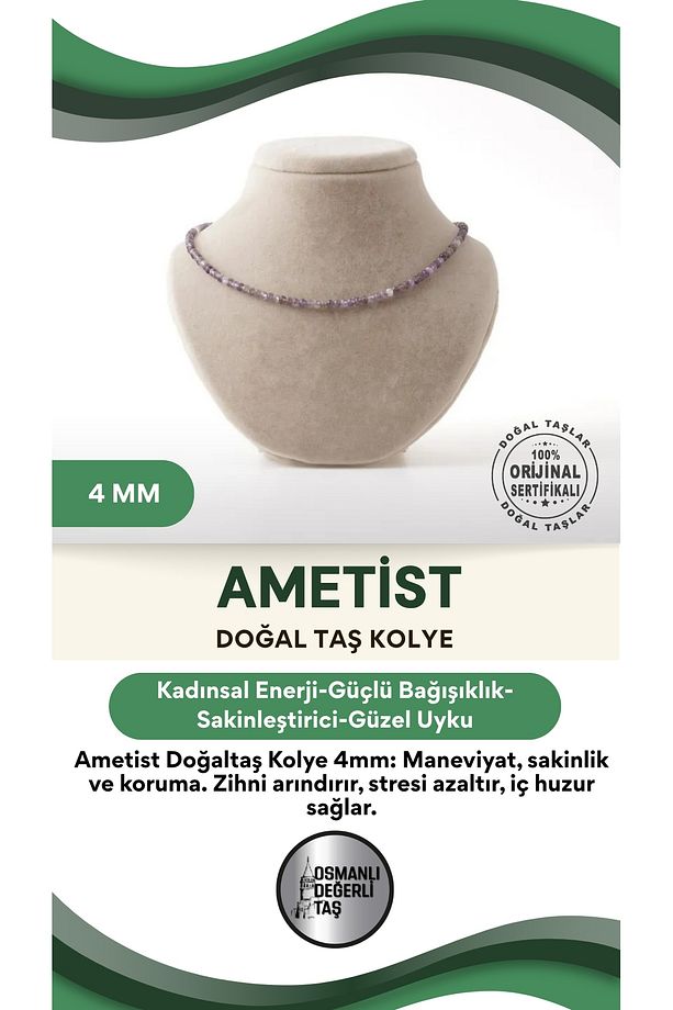 Ametist Doğaltaş Kolye 4 Mm, M485 - 1