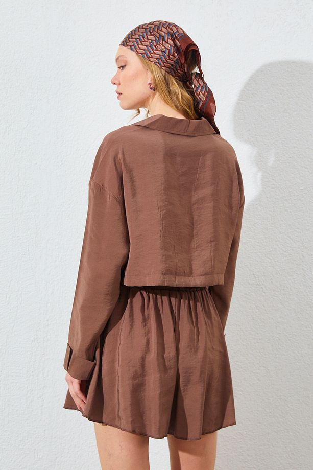 Crop Modal Gömlek - Mocha Kahve | MKS161445-01 - 4