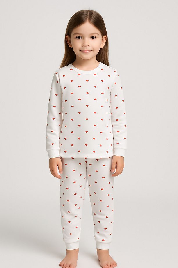 Kız Çocuk Kalp Desenli Pijama Takımı - 1