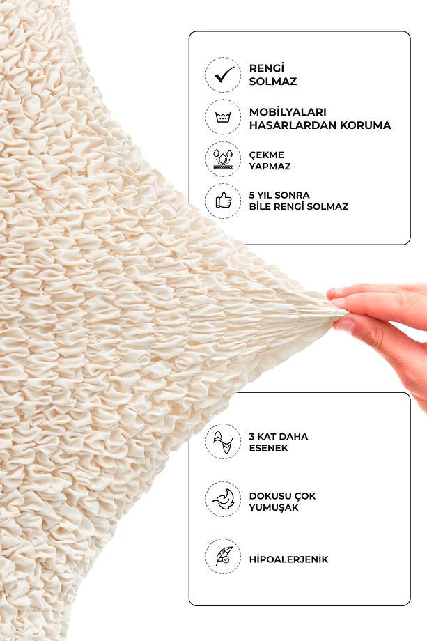 Sandalye Kılıfı Sandalye Örtüsü Mutfak Sandalye Koruma Kılıfı Seti (2 adet) - Vanilya - 6