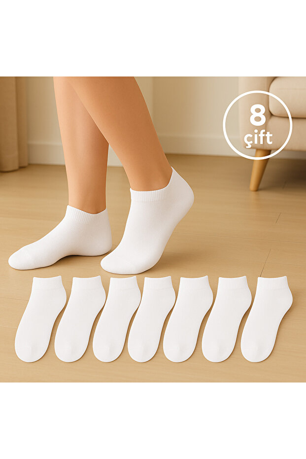 8 Pairs Women's Flat Ankle Length Sneakers Matching Booties Socks