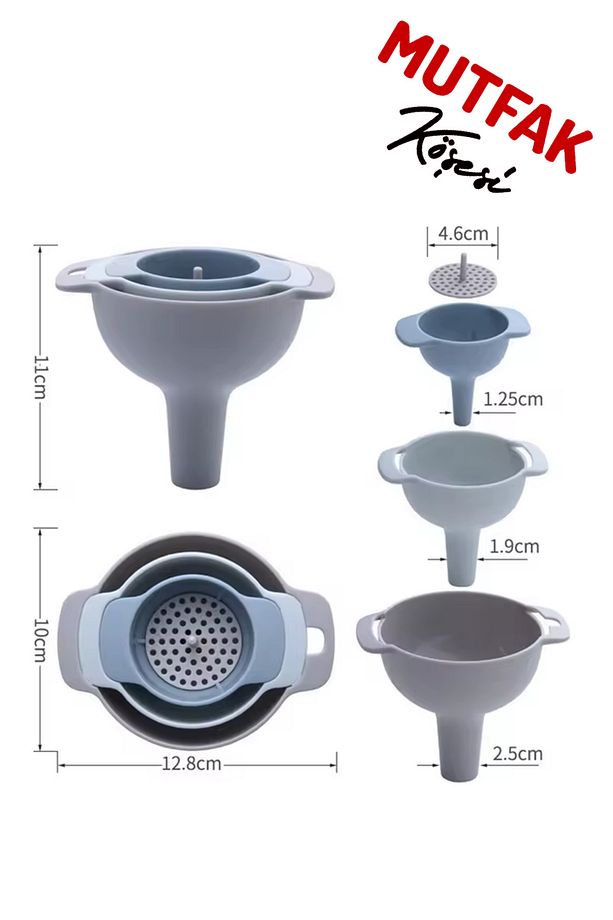 Fiori Pratik 4'lü Huni Seti: 3 Boy Huni ve 1 Süzgeç - Süzgeçli Huni Seti - 5