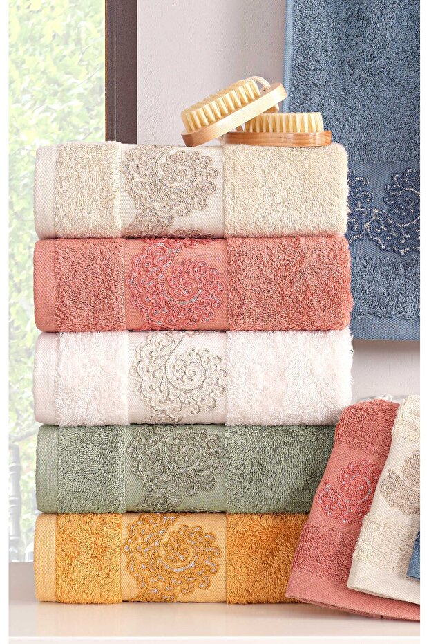 Vera - 70% Bamboo / 30% Cotton Embroidered Hand Towels - Set of 6 50X90