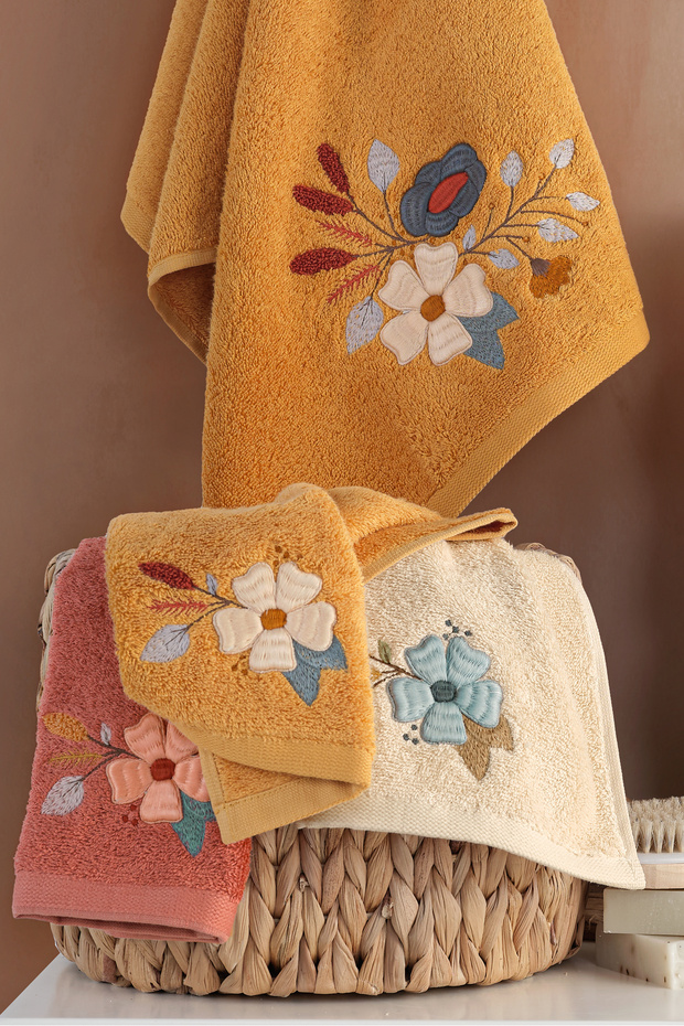 Eval - 70% Bamboo / 30% Cotton Embroidered Hand Towels - Set of 6 50X90
