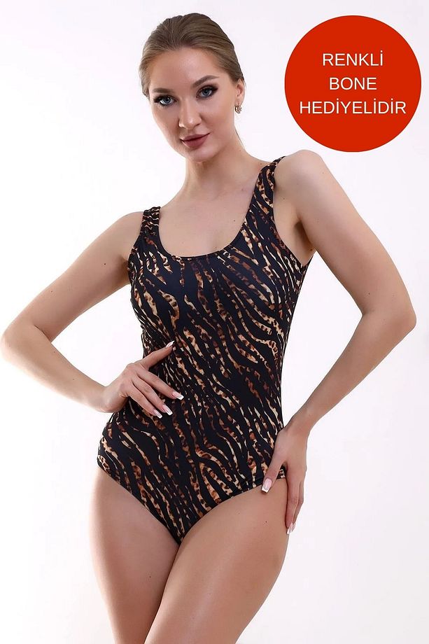 Yüzücü Mayo Leopar Desenli ,bone Hediyeli - 1