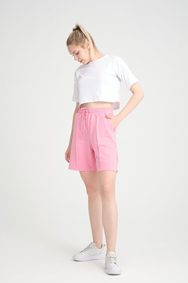 5001 Kadın Esnek Kumaşlı Kordonlu Nakışlı Cepli 2 Iplik Penye Kumaşşort - 6