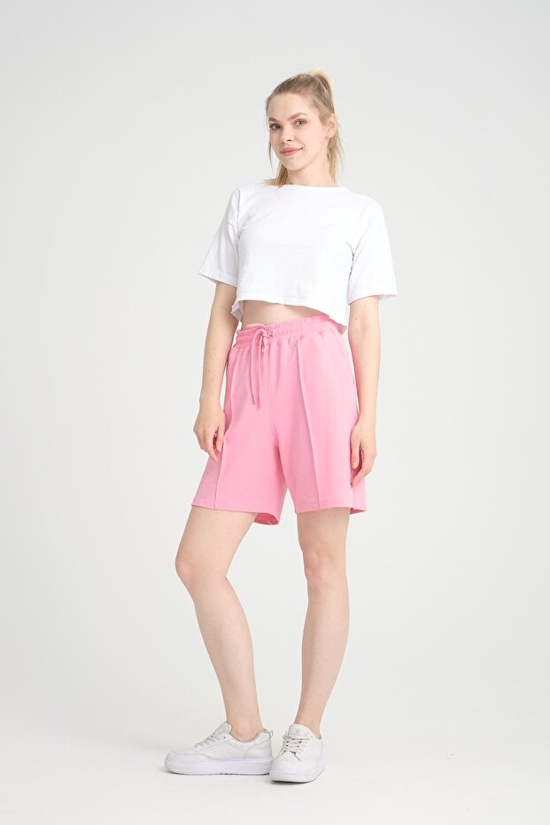 5001 Kadın Esnek Kumaşlı Kordonlu Nakışlı Cepli 2 Iplik Penye Kumaşşort - 8