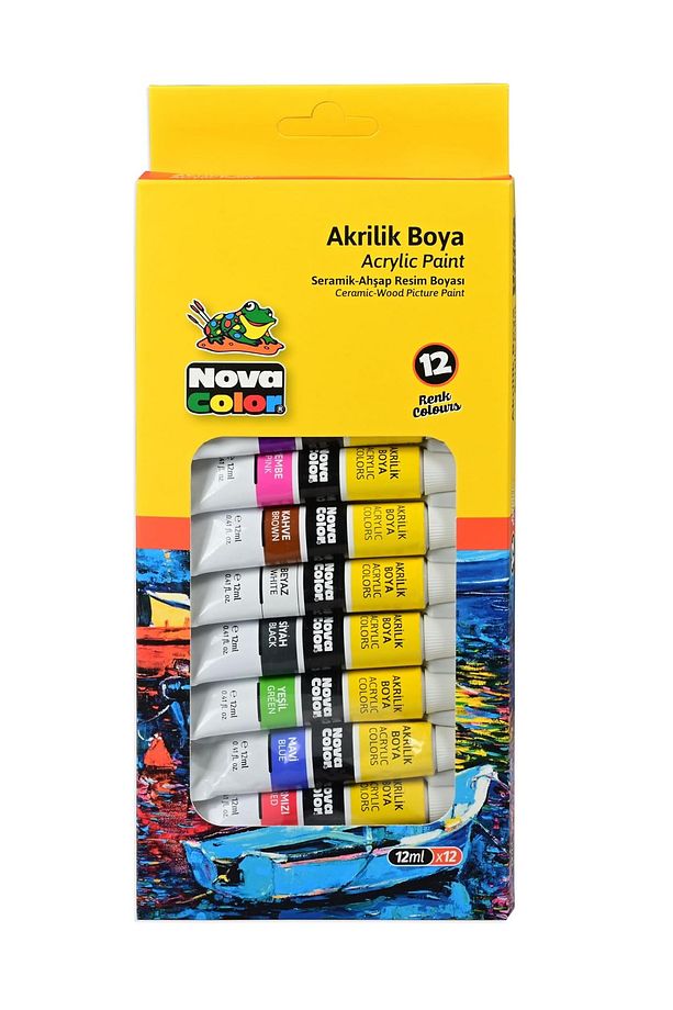 Nova Color 12 Renk Akrilik Boya Tüp 12 ml Portatif Metal Şövale Seti - 3