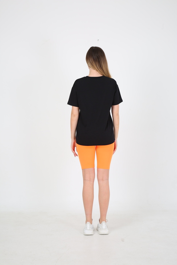 Kadın Teddy Baskılı Siyah Oversize Tshirt - 9