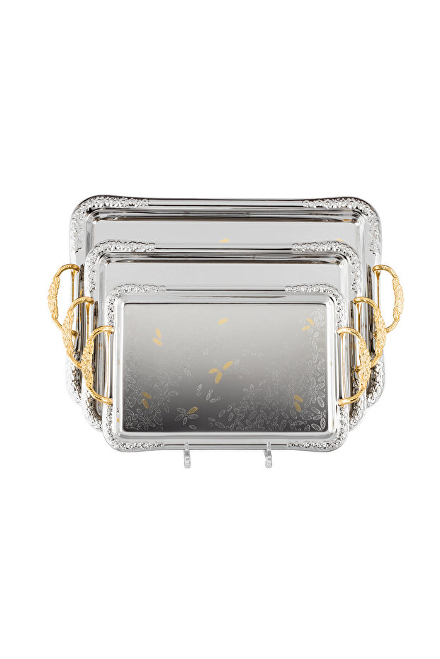 Al-saif Metal Serving Trays Set With Three Different Sizes - 1