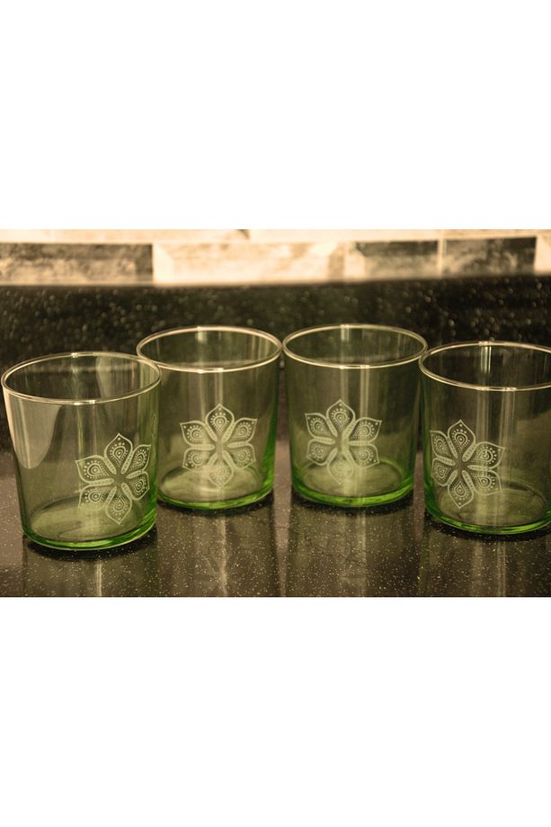 4'lü Boho Desen Bardak 4'lü Set Yeşil Su Ve Meşrubat Bardağı - 2