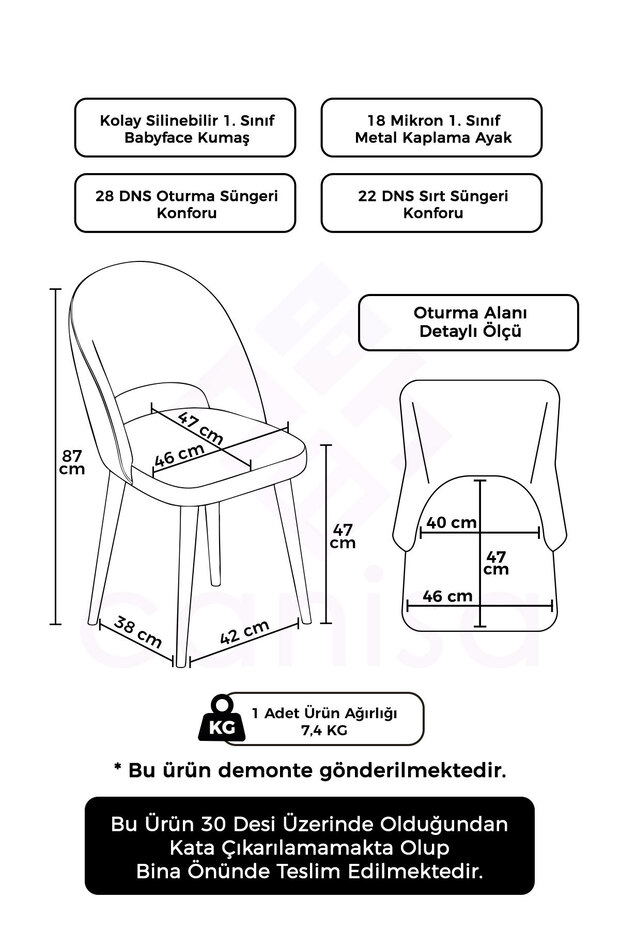 Pane Serisi 6 Adet Kahve Mutfak Sandalyesi Gold Kaplama Metal Ayak 1. Sınıf Babyface Kumaş - 3