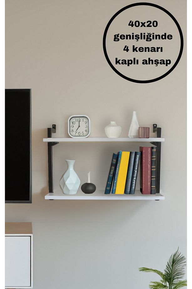 2 Raflı Kitaplık,Duvar Rafı(40x20 ebatlarında ahşap) - 1