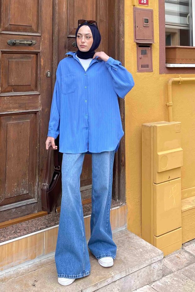Kraşlı Gömlek Mavi - 1