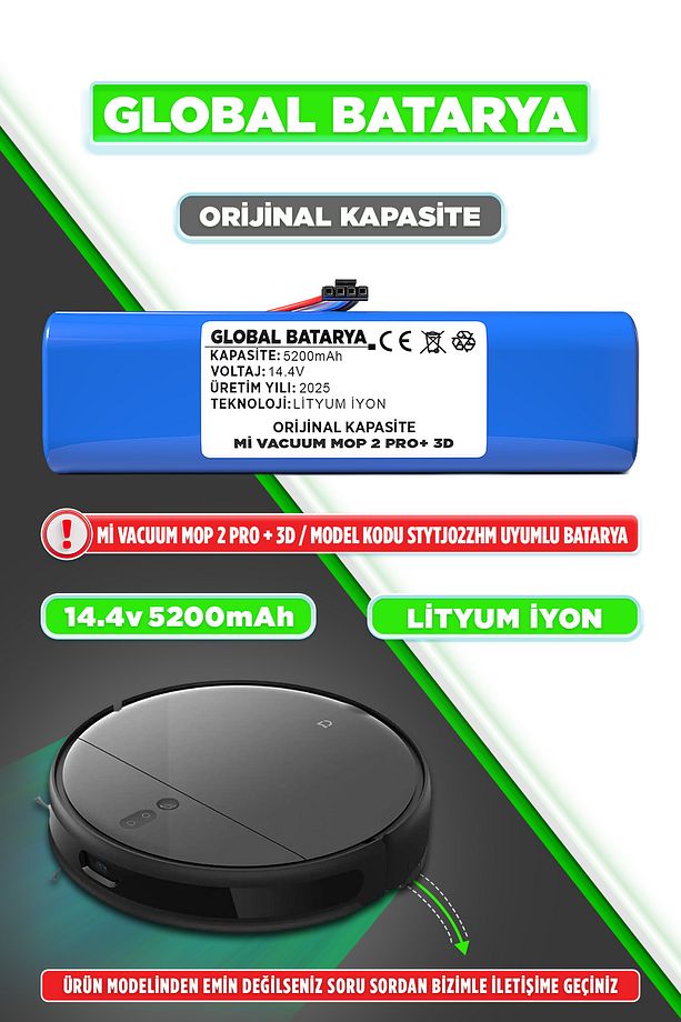 Xiaomi Mi Vacuum Mop 2 Pro Plus 3d Uyumlu Akıllı Robot Süpürge Batarya 14.4v 5200mah Pil - 1