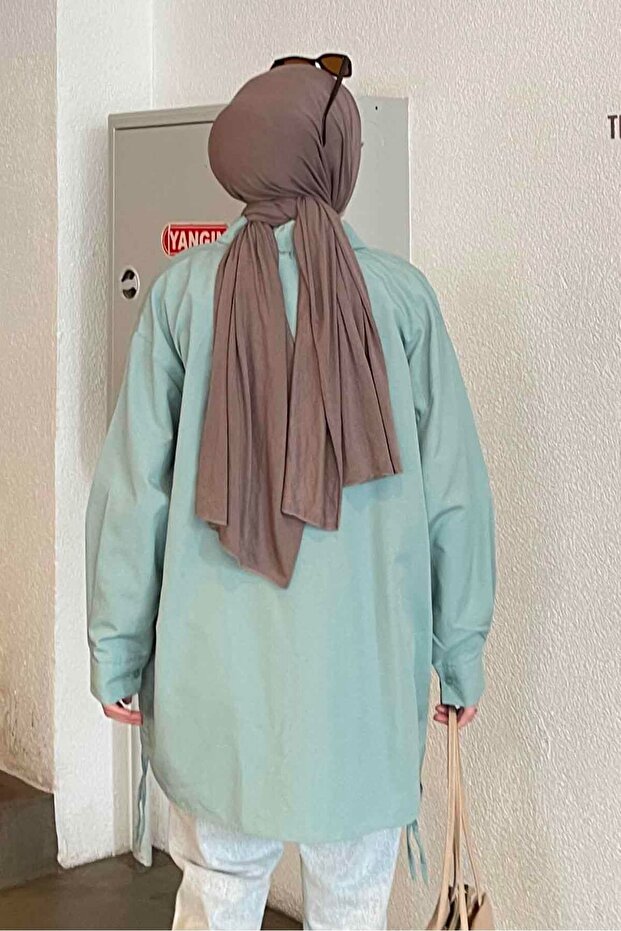 Oversize Gömlek Mint Yeşili - 4