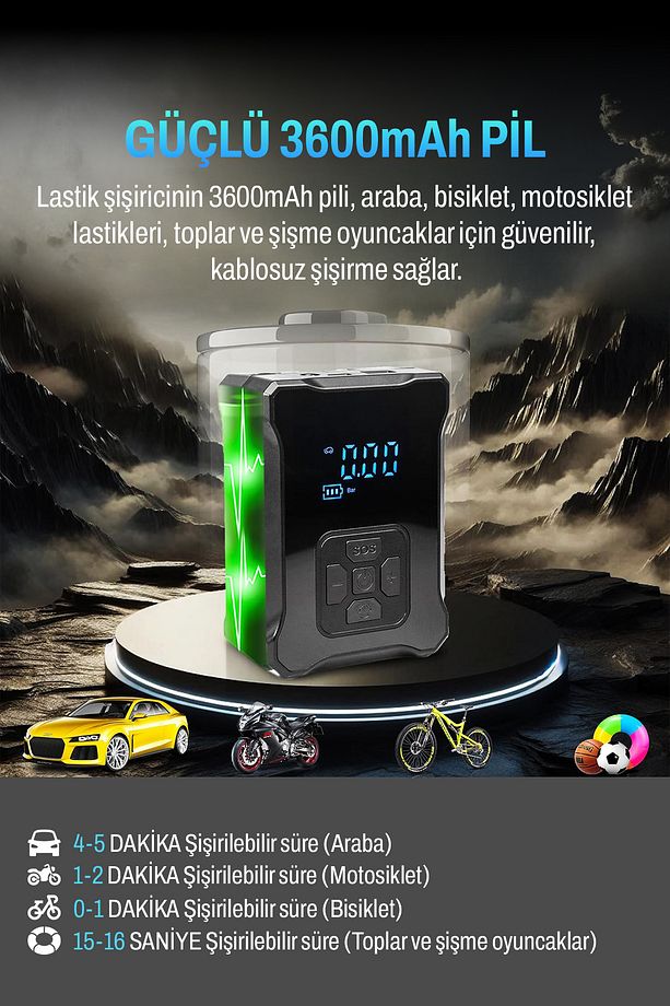 Dijital Şarj Edilebilir Hava Kompresörü - 6