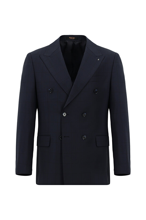 Regular Fit Yünlü Kareli Kruvaze Takım Elbise - 2