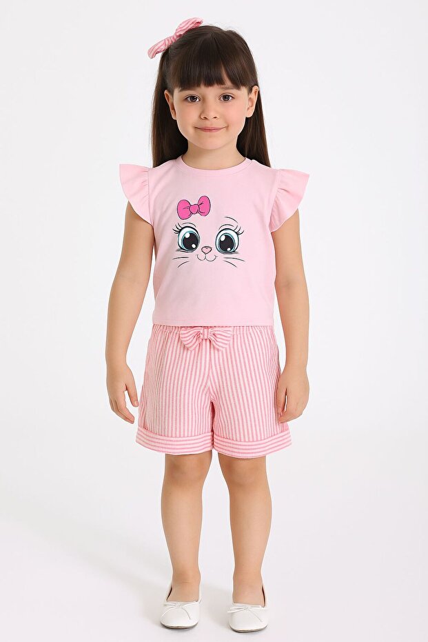 Girl's Bow Shorts Suit Summer Cotton Cute Printed 2-Piece Suit2-5 Age Range