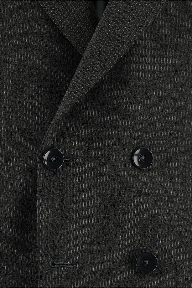 Slim Fit Dar Kesim Kruvaze Çizgili Takım Elbise - 4