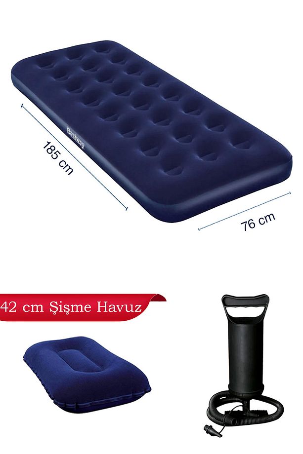 Tek Kişilik Tek Katlı Şişme Yatak,Şişme Yastık 185x76cm - 2