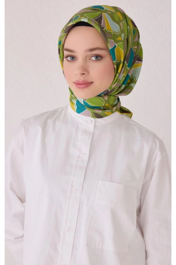 Tivil Saf İpek Eşarp 4049-51 Yeşil Karışık Desen - 1