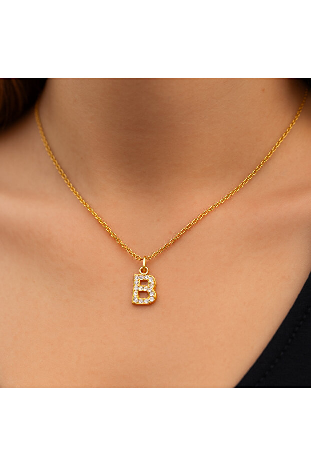 B HARFİ ÇELİK KOLYE - 1