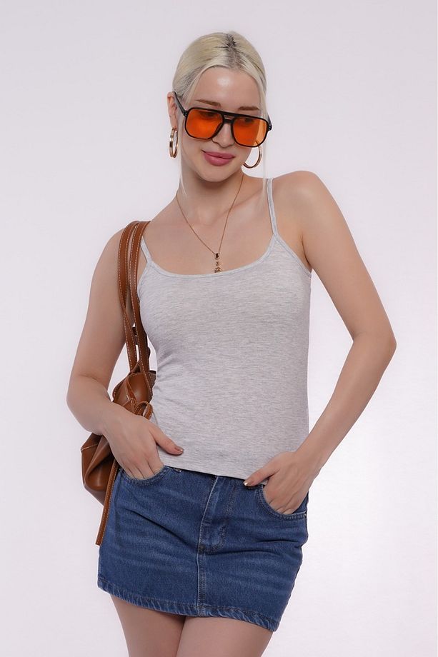 Açık Gri İnce Askılı Pamuklu Basic Atlet SH169 - 6