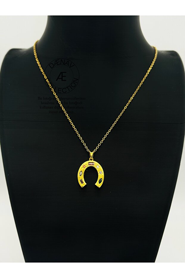 Çelik Altın At Nalı Kolye - 1
