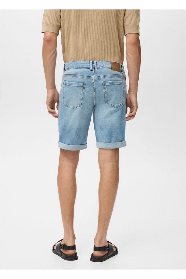 Slim fit kot bermuda şort - 4