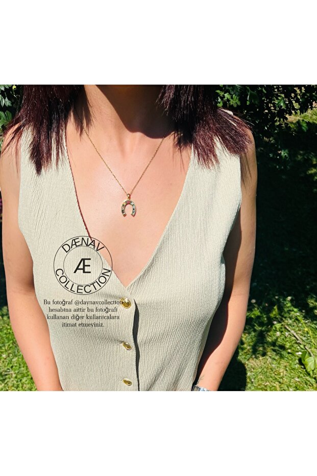 Çelik Altın At Nalı Kolye - 2