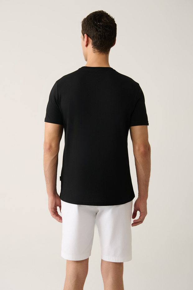 Erkek Siyah %100 Pamuk Nefes Alan Bisiklet Yaka T-shirt E001000 - 4
