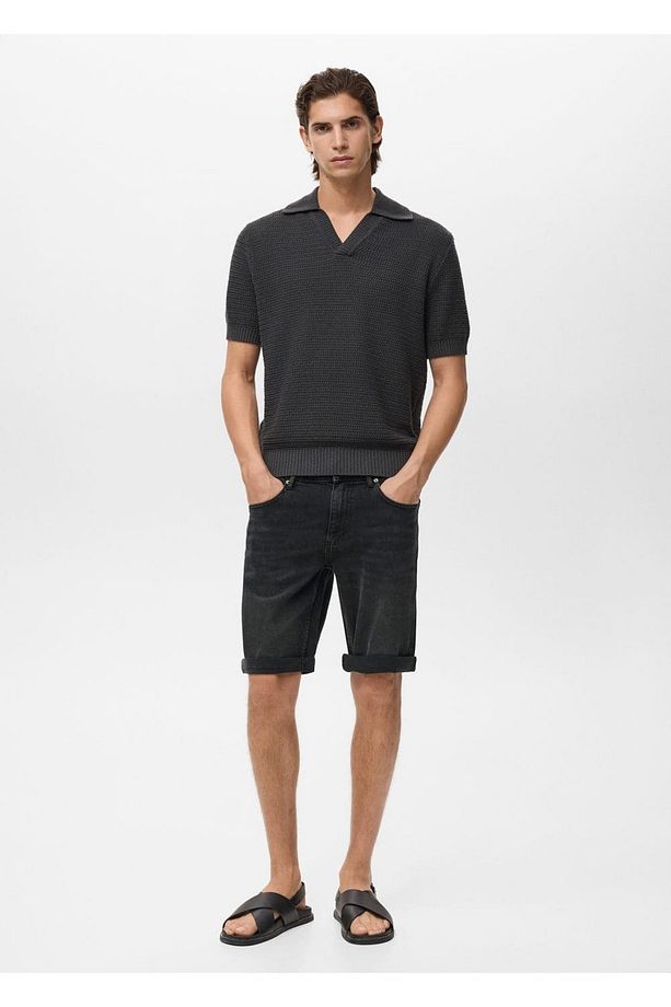 Slim fit kot bermuda şort - 2