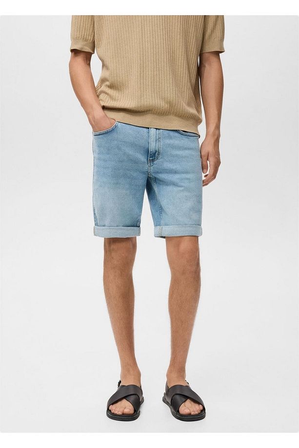 Slim fit kot bermuda şort - 1