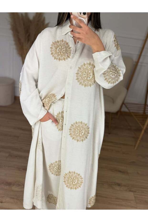 Linen Ethnic Patterned Set - 1
