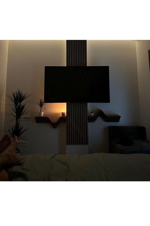 Modern TV Ünitesi,Duvar Rafı,Ahşap Özel Tasarım Raf-100 cm uzunluk - 3