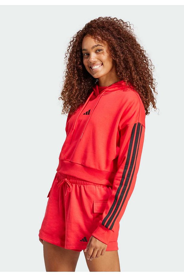Essentials 3-stripes French Terry Crop Kapüşonlu Üst - 7