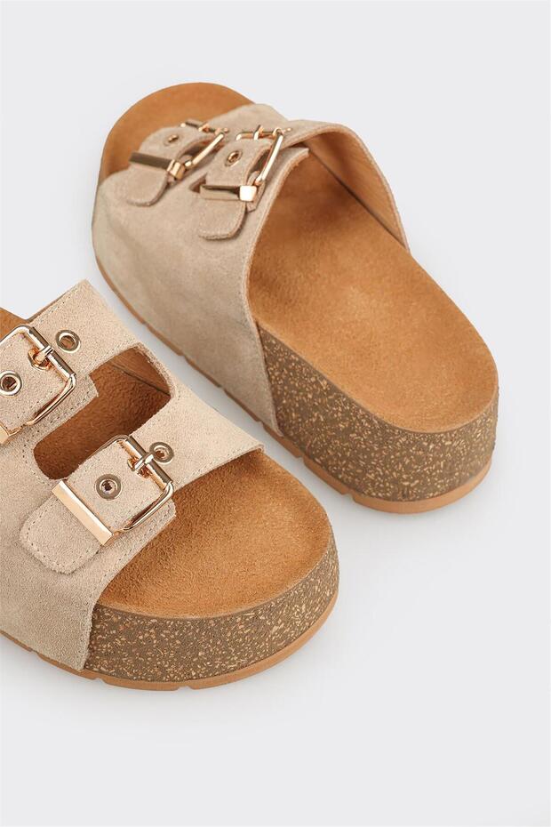 Bej Deri Kadın Terlik - 5