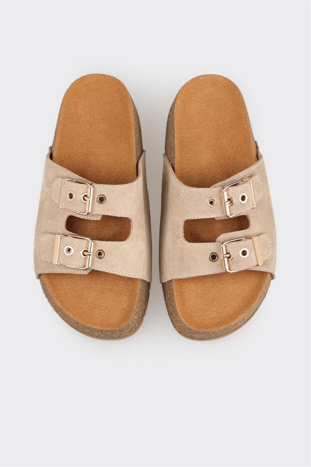 Bej Deri Kadın Terlik - 4