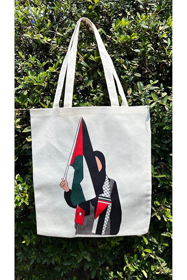 Special Design Girl with Palestinian Flag Printed Cloth Bag