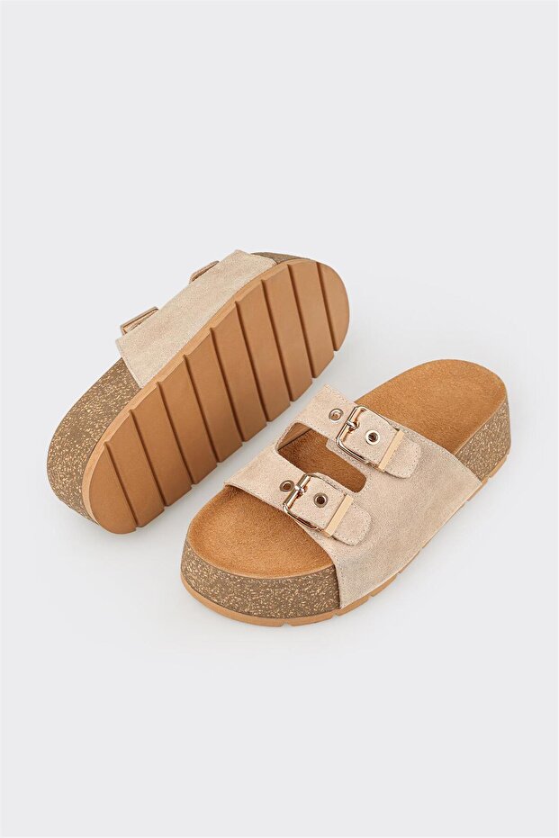 Bej Deri Kadın Terlik - 3